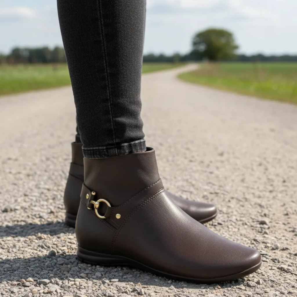 Bota Feminina Comfortflex Fivela Estilo Country Salto Baixo