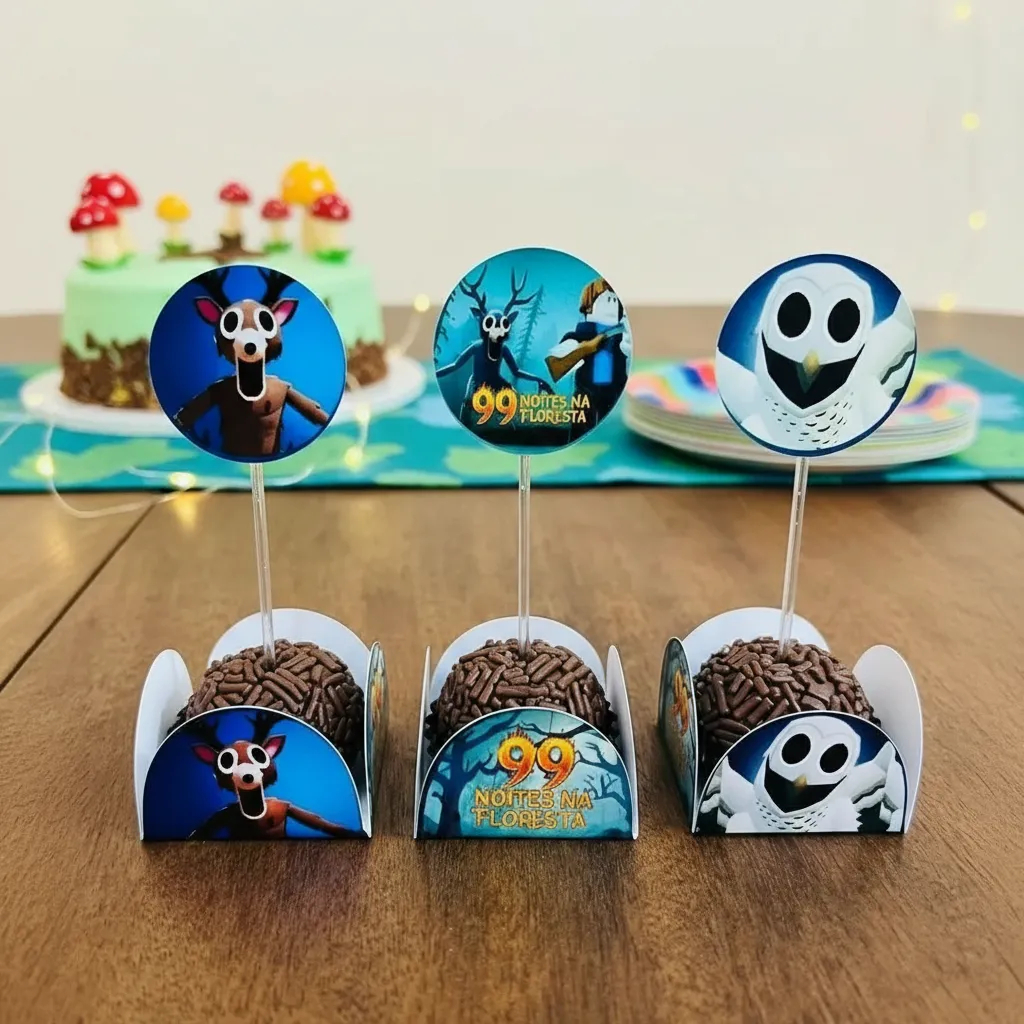 24 Forminhas + 24 Toppers Doces 99 Noites Na Floresta Decoração