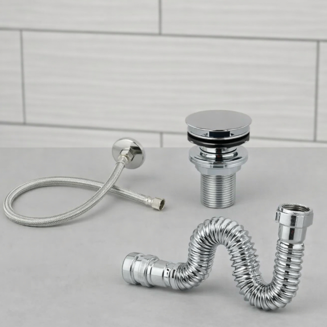 Kit Banheiro Lavabo Completo Cromado Sifão Universal + Engate 40cm + Válvula Click 7/8 em Oferta na Shopee