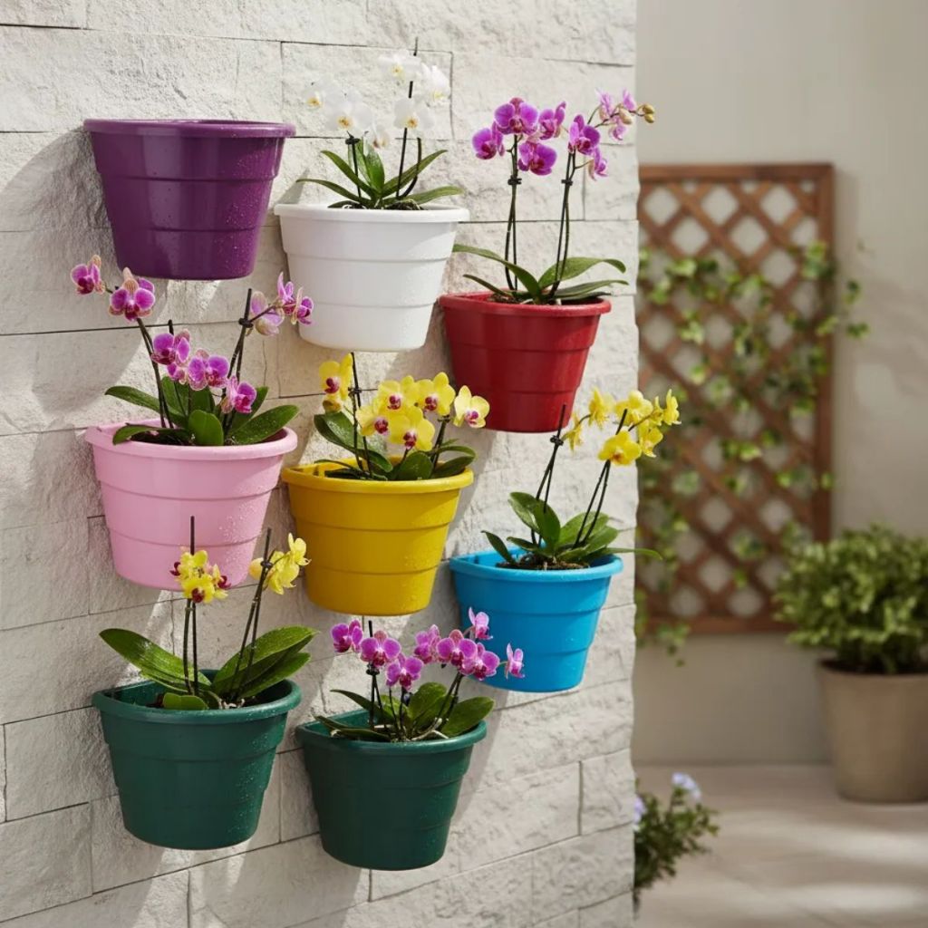Kit 10 Vaso de parede plástico Arandela meia lua Jardim Vertical Horta Vertical Reforçado 3 Litros