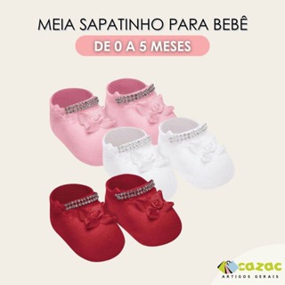 Meia Sapatilha Sapatinho Bebê Recém Nascido Strass  RN 0 a 5 Meses em Oferta na Shopee