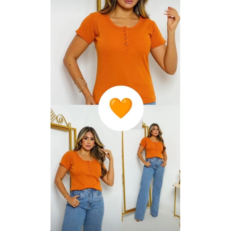 Blusa Feminina Canelado Algodão look Casual Básica e Estilosa com Botão