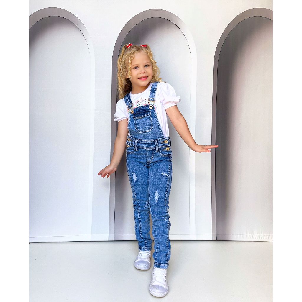 JARDINEIRA MACACÃO JEANS COMPRIDO/CALÇA/LONGO FEMININA INFANTIL ALÇA AJUSTÁVEL