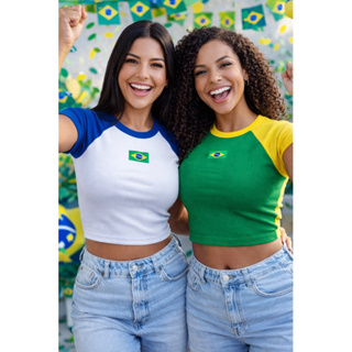 Cropped do Brasil Feminina Alcinha Top Faixa Tecido Ribana Canelado Premium em Oferta na Shopee