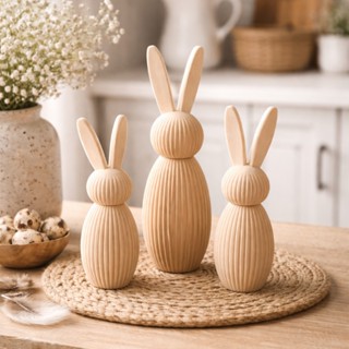 Kit Enfeites Coelhos Canelados Família 1 a 4 Peças – Decoração minimalista mesa posta e aparador em Oferta na Shopee
