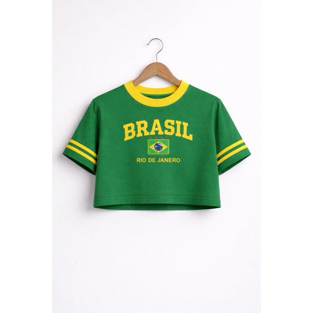 Cropped Top Blusinha Brasil Brazil BrasilCore Tendencia Copa do Mundo Primavera Verão