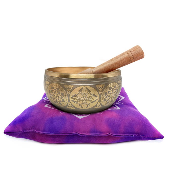 Tigela Sonora Tibetana Orin 7 Metais Sagrados Yantra + Almofada e Bastão