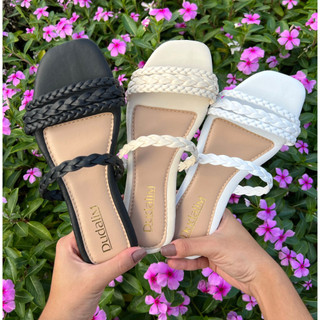 Sandalia Tranças Rasteirinha Feminina Chinelo Flat Tiras Trançadas Cores do Verao