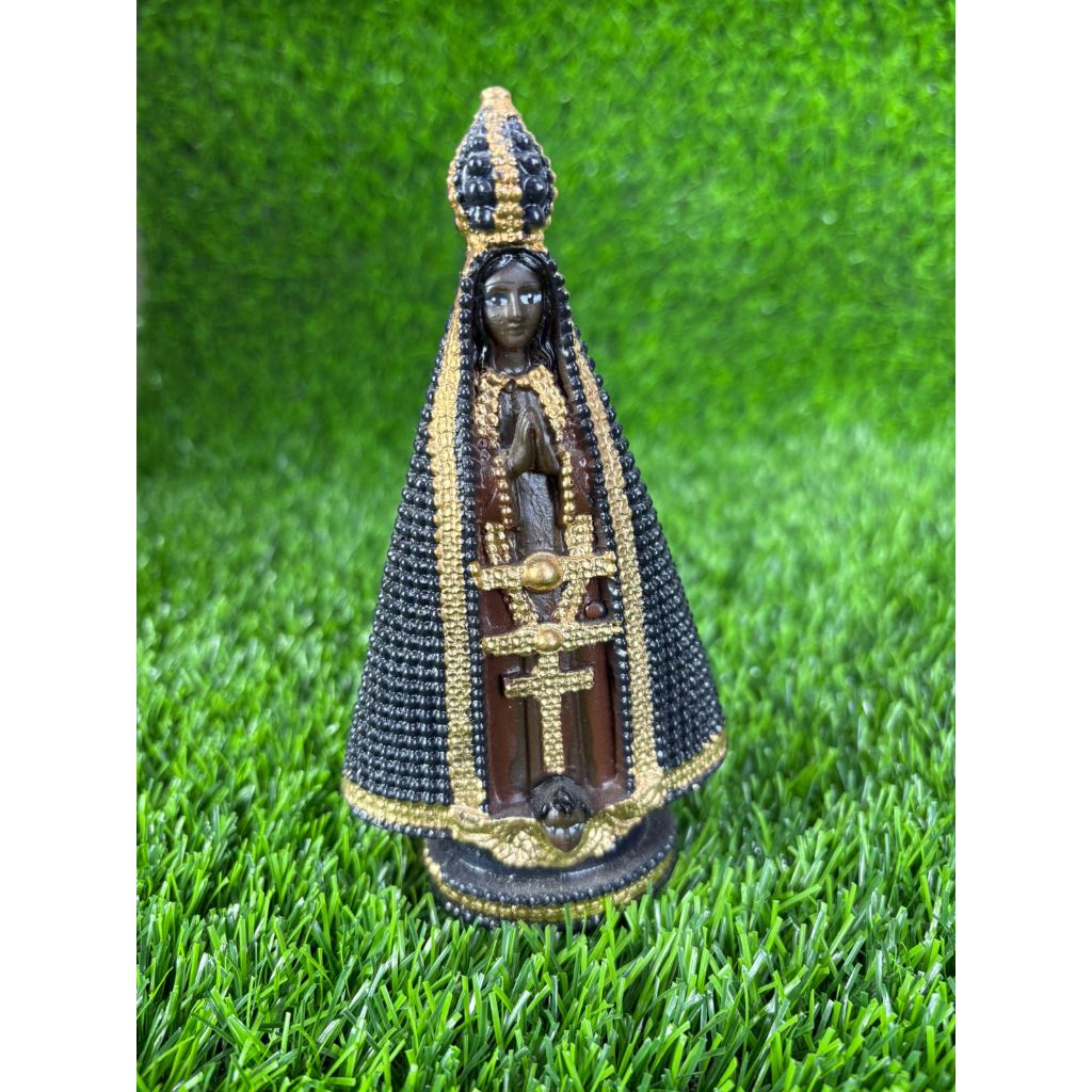 Imagem Nossa Senhora Aparecida 15cm Gesso com Manto de Pérolas Estátua Católica Decorativa Altar Presente Fé