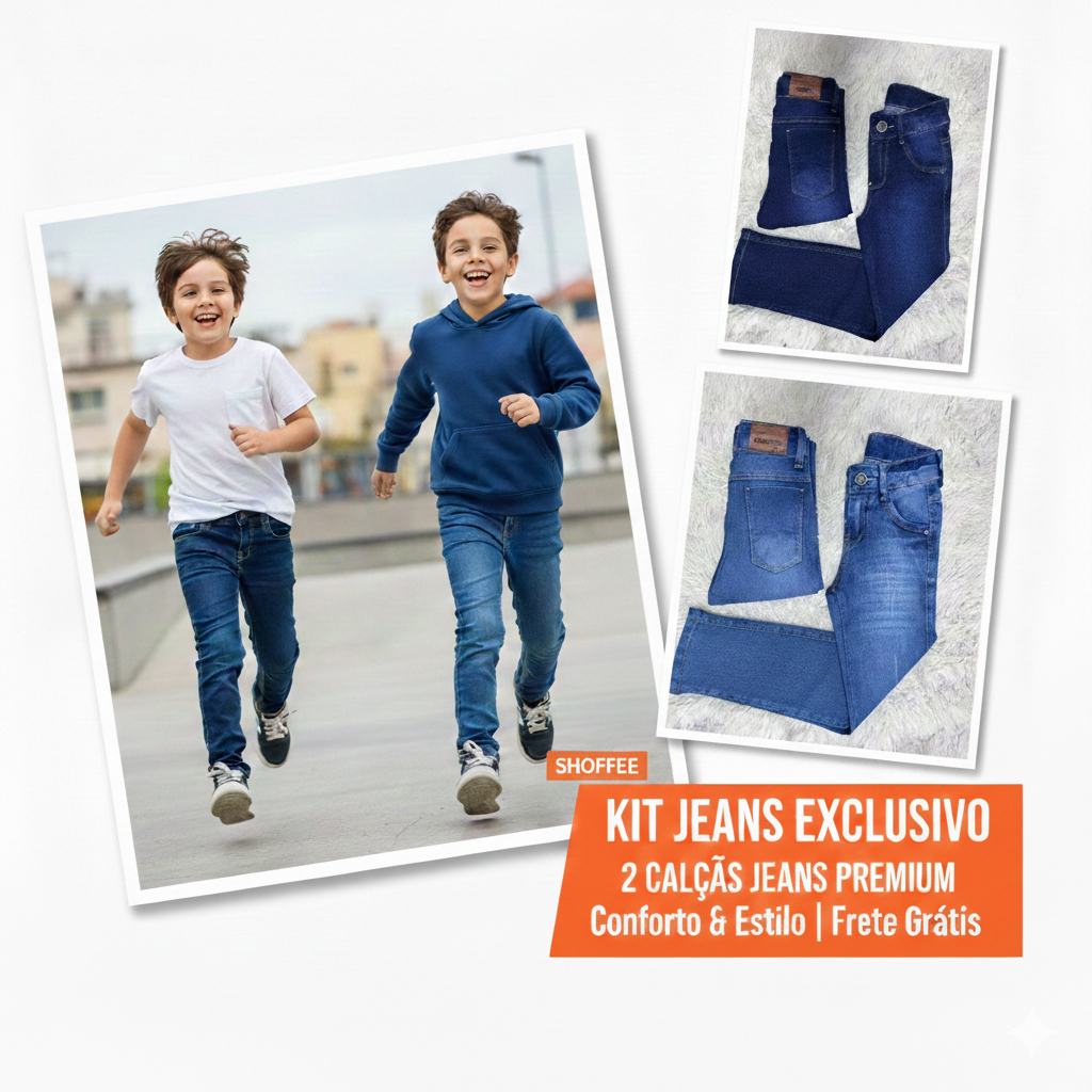 KIT 2 Calças Jeans Masculinas Juvenil com Elastano e Regulagem 01 ao16 Anos | Confortável,Moderna, Otimas para Escola