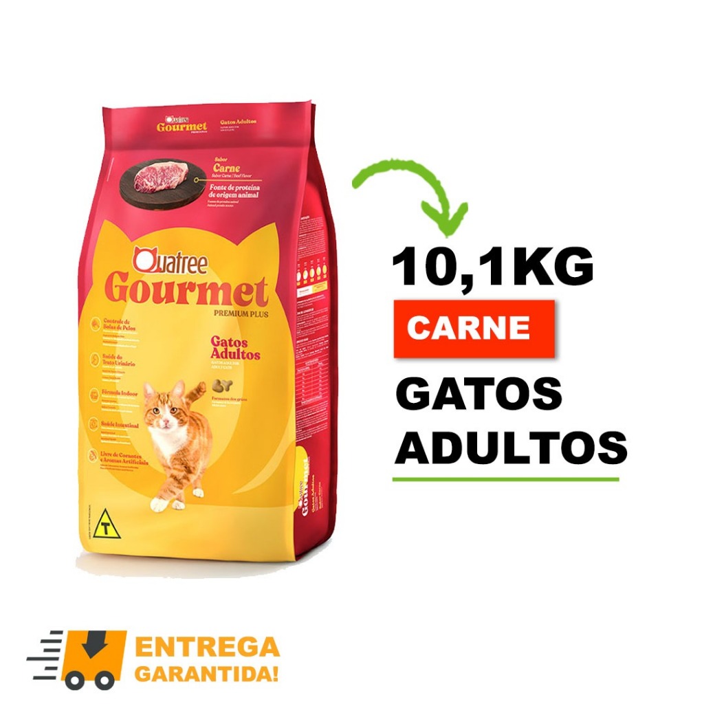 Ração Gatos Adultos Quatree Gourmet Sabor Carne 10,1kg em Oferta na Shopee