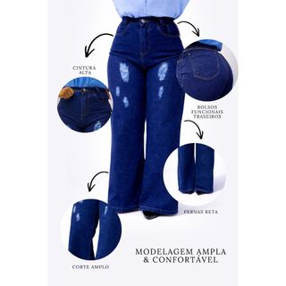 Calça jeans wide leg feminina cintura alta destroyd/Pantalona/perna larga/wid leg