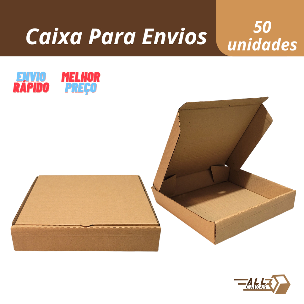 50 Caixas 25x25x5 de Papelão Envio Delivery Salgados/Doces de Festa Parda Reforçada Custo Benefício