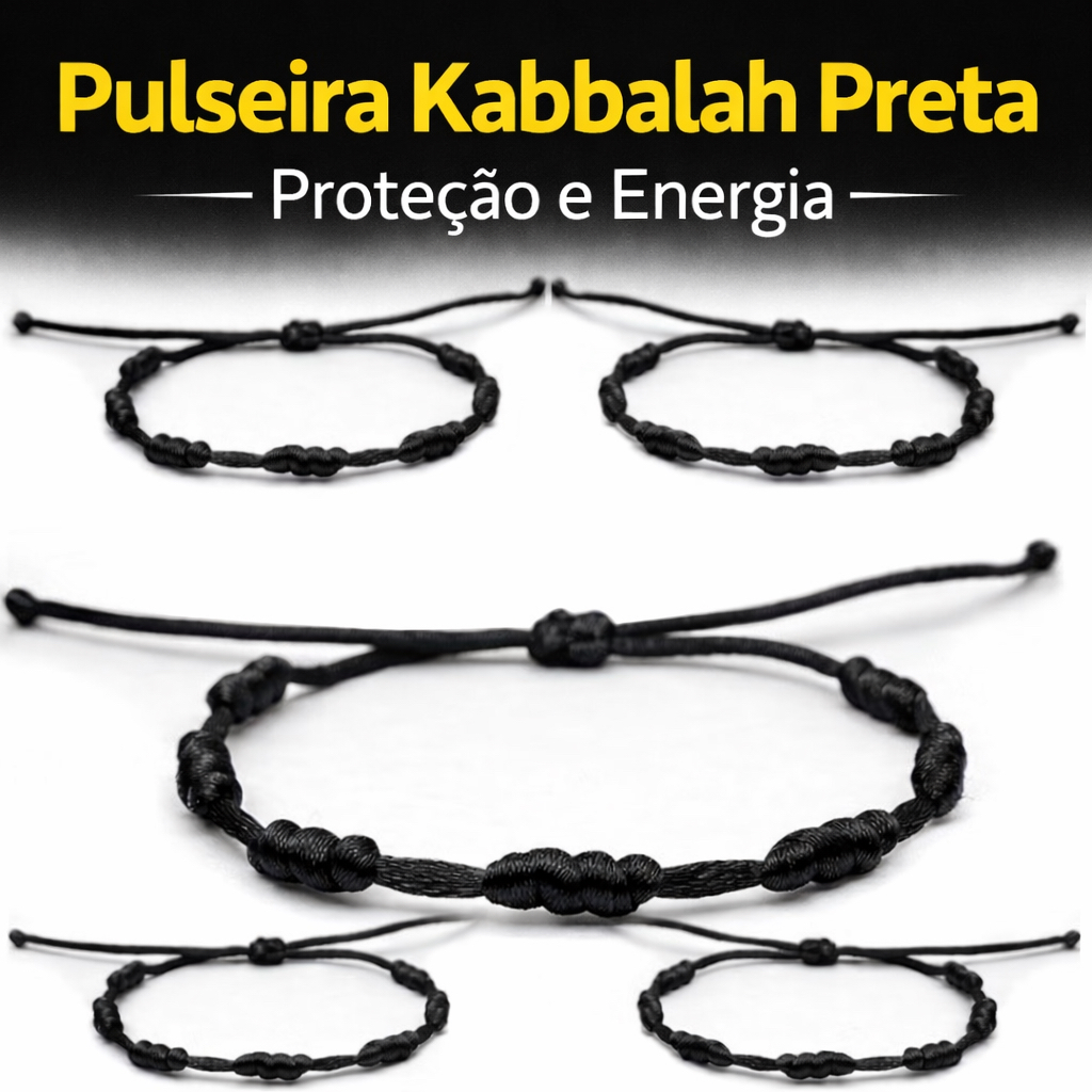 Pulseira Preta 7 Nós Kabbalah contra inveja Cabala em Oferta na Shopee