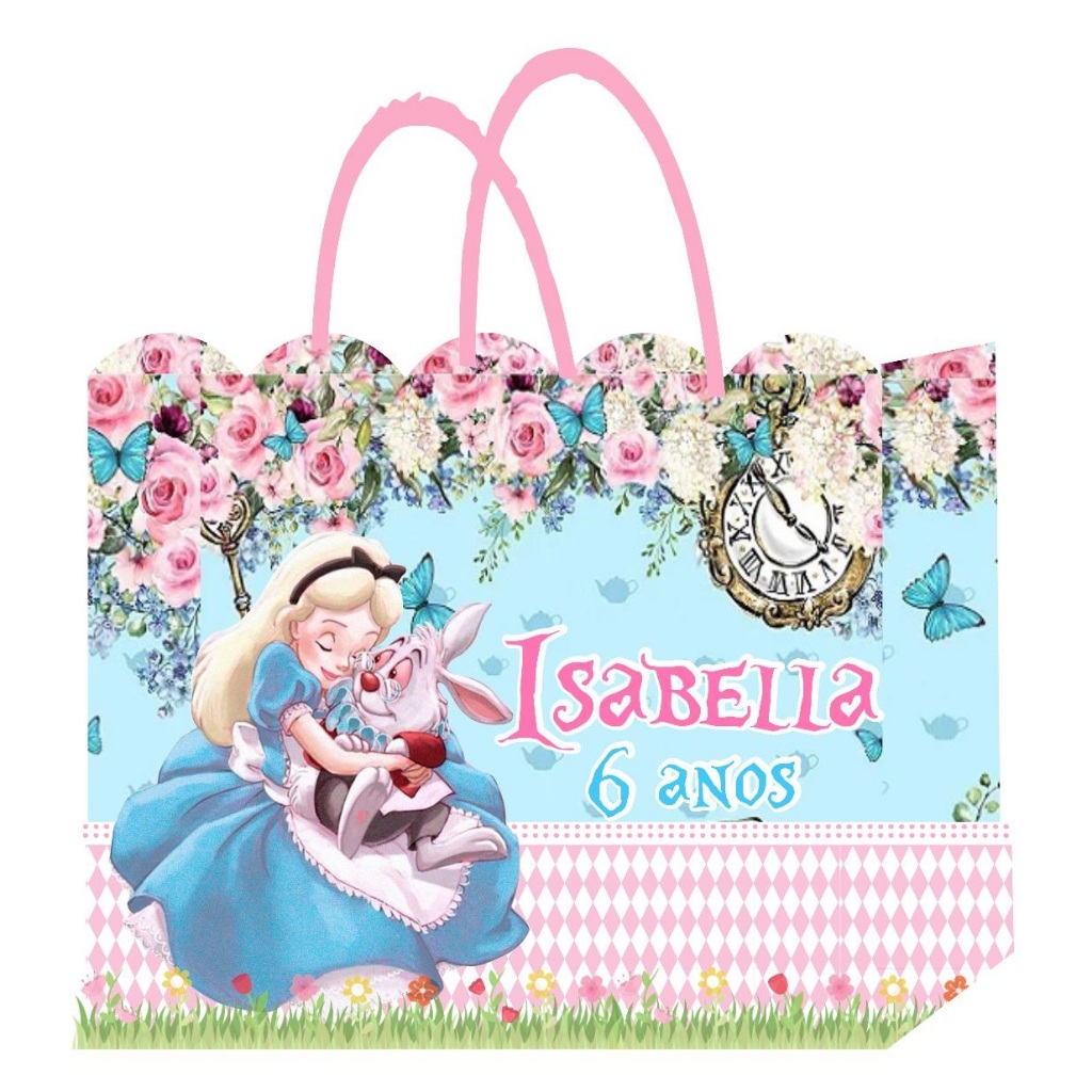 Sacolinha Alice no Pais das Maravilhas Personalizada Lembrancinha Festa infantil Aniversario