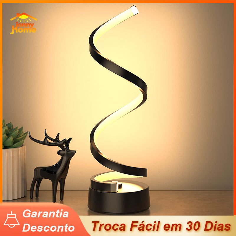 Luminária de Mesa Espiral Preta Moderno LED Abajur Minimalista 3 Cores Em 1 para Cabeceira Quarto