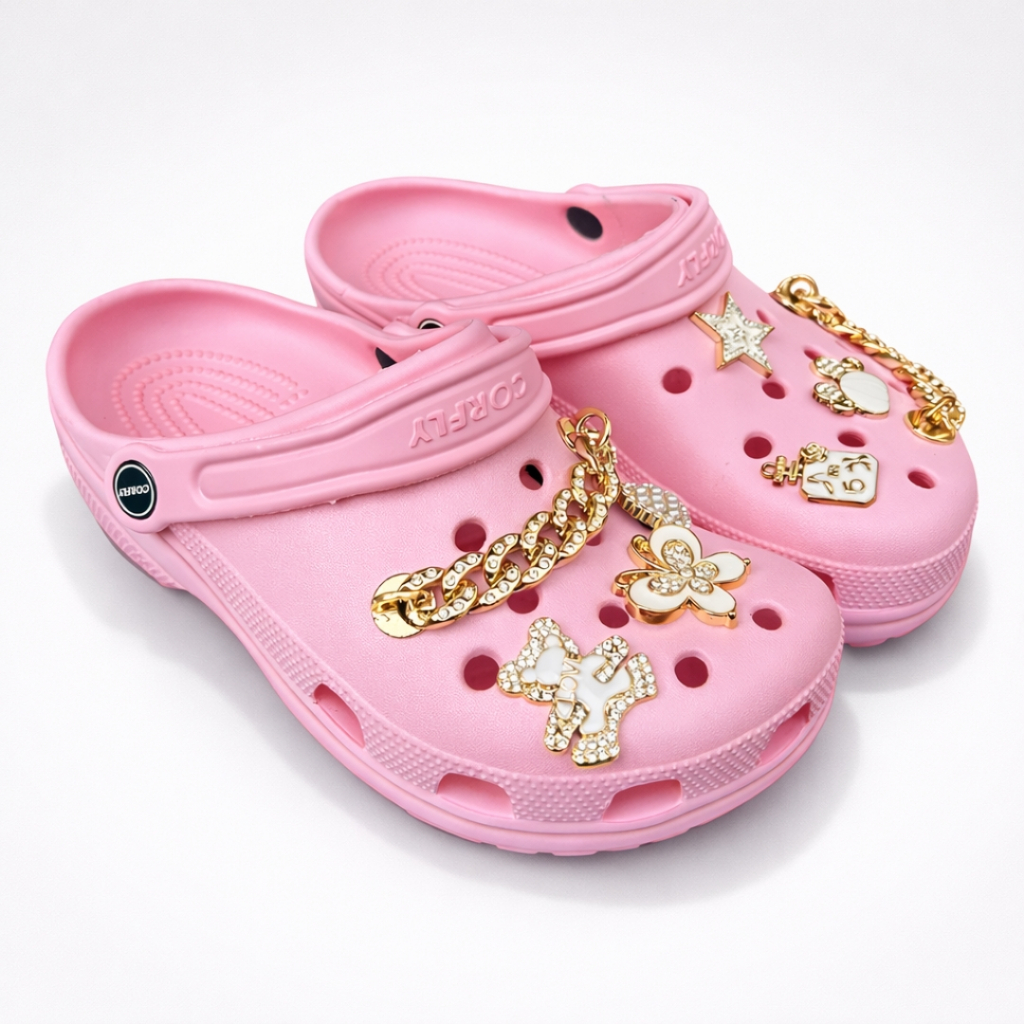 Sandália Babuche Feminina com Pingentes e Corrente Clog Confortável Antiderrapante Anatômica Casual em Oferta na Shopee