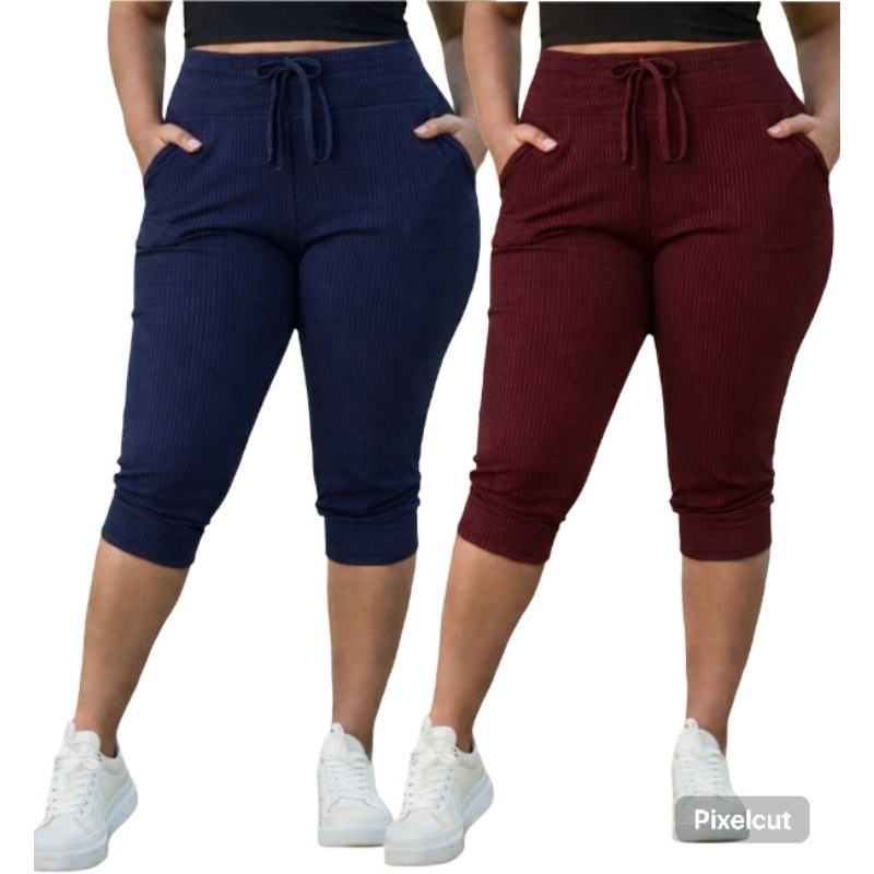 kit 2 calça Capri feminina Corsário Cintura alta com elastano e Bolso em Oferta na Shopee