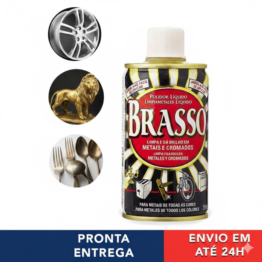Kit 3 Brasso Polidor Líquido de Metais e Cromado - 200 ml cada - Limpa e Remove Manchas