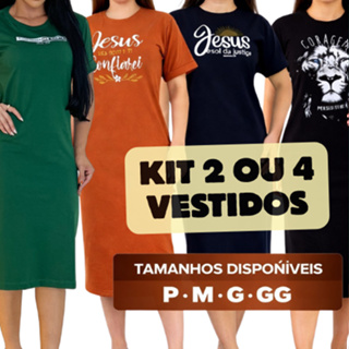 Kit 2 ou 4 Vestidos Midi Feminino 100% Algodão Premium Gola Redonda com Fenda em Oferta na Shopee