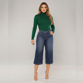 Calça Jeans Feminina Pantacourt 36 ao 48 Com Fenda Com Elastano Cos Alto Calor Viagem Fresca em Oferta na Shopee