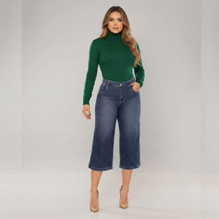 Calça Jeans Feminina Pantacourt 36 ao 48 Com Fenda Com Elastano Cos Alto Calor Viagem Fresca