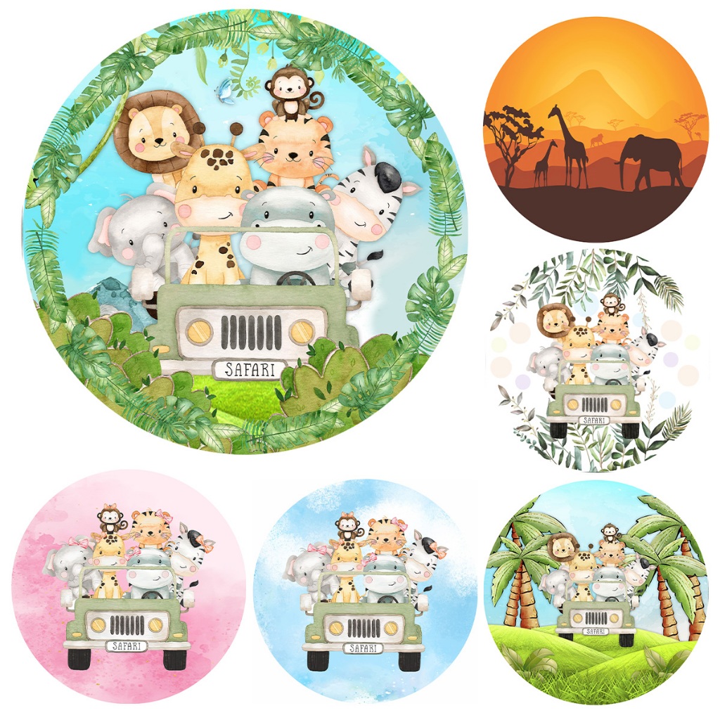 Capa Tecido Painel Redondo 50cm Sublimado Veste Fácil Elástico Decoração Festa Safari