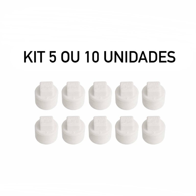 Kit 5 ou 10 Plug Rosca 1/2 (20MM) Roscável Rosqueável Tampa Tampão Cap Plástico PVC Branco Obra Pedreiro