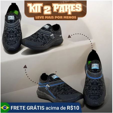 Kit 2 Pares Tênis Masculino de Nylon Esportivo | Ultra Leve, Resistente e Confortável | 34 ao 43