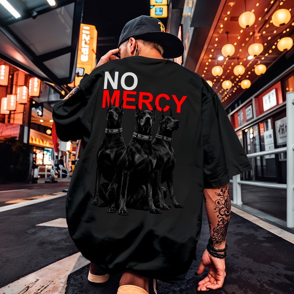 Camiseta Oversized Streetwear Estampada Cachorro No Mercy Dog Doberman REF 3419