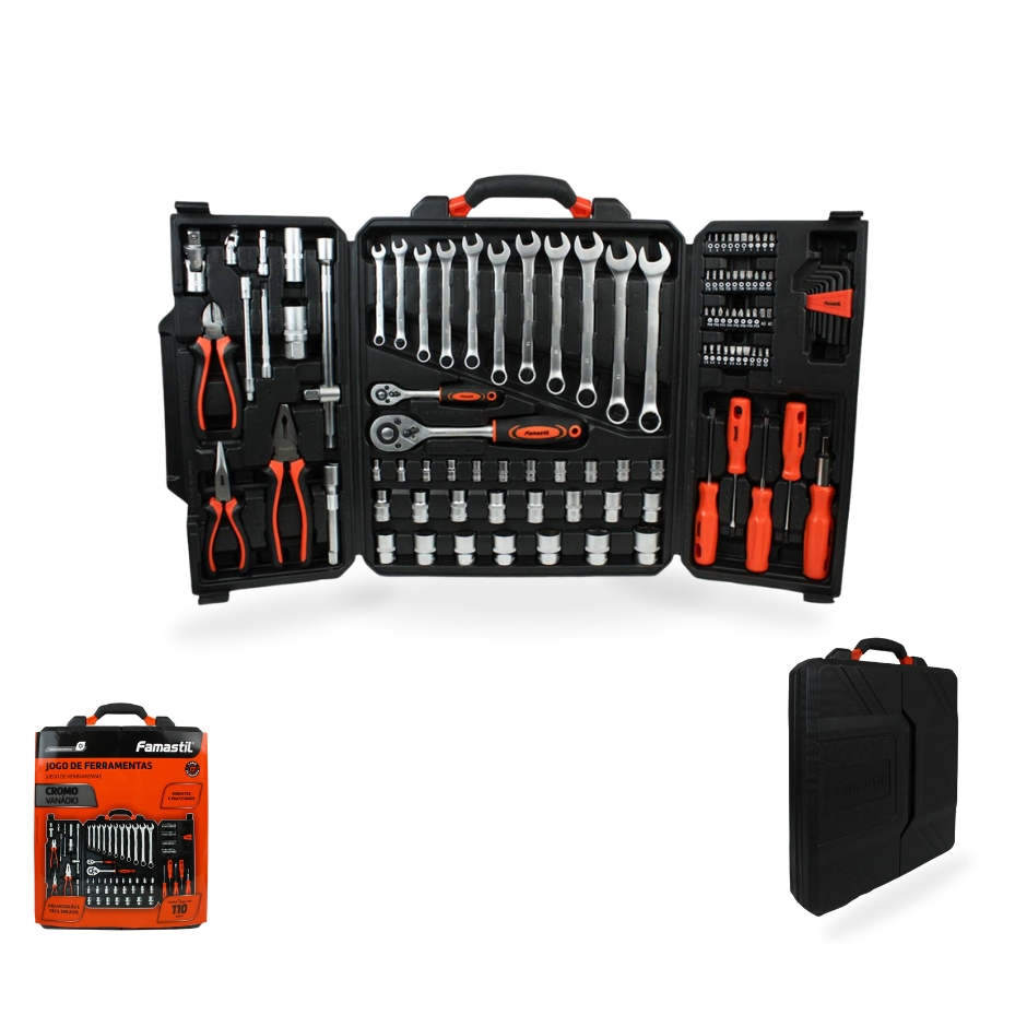 Jogo de Ferramentas Famastil 110 Peças Aço CrV, Catraca Reversível e Estojo Organizador em Oferta na Shopee
