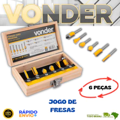 Jogo De Fresas Com 6 Peças Vonder Para Madeira Tupia Haste 6mmx30mm Com Maleta Oferta Premium