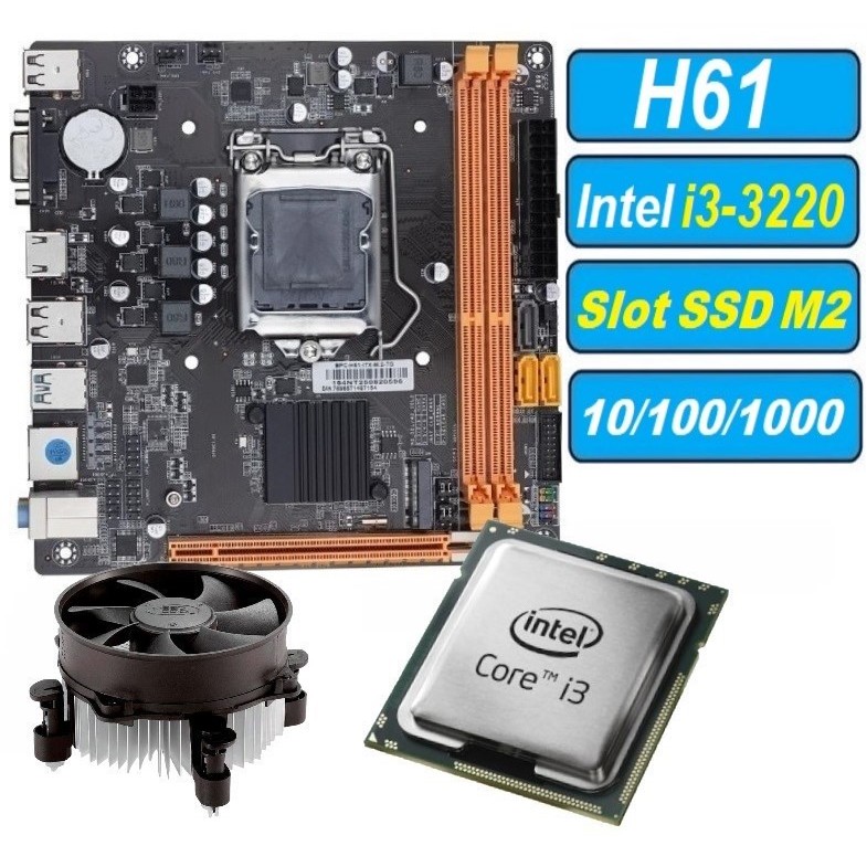 Kit UPGrade Processador Intel i3-3220 + Cooler gamer Placa Mãe H61 Slot SSD M2 lga 1155 atx em Oferta na Shopee