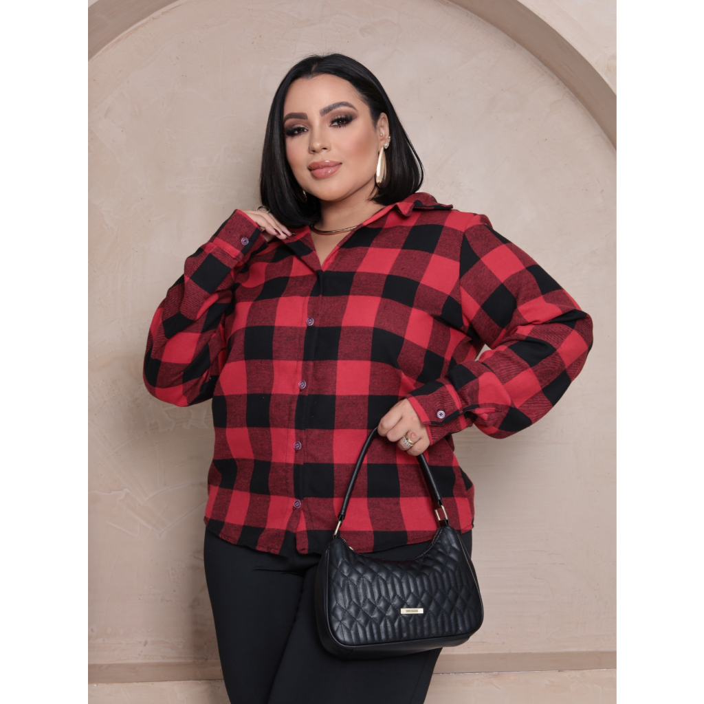 Camisa Xadrez Plus Size Moda Junina Manga Longa Flanelado