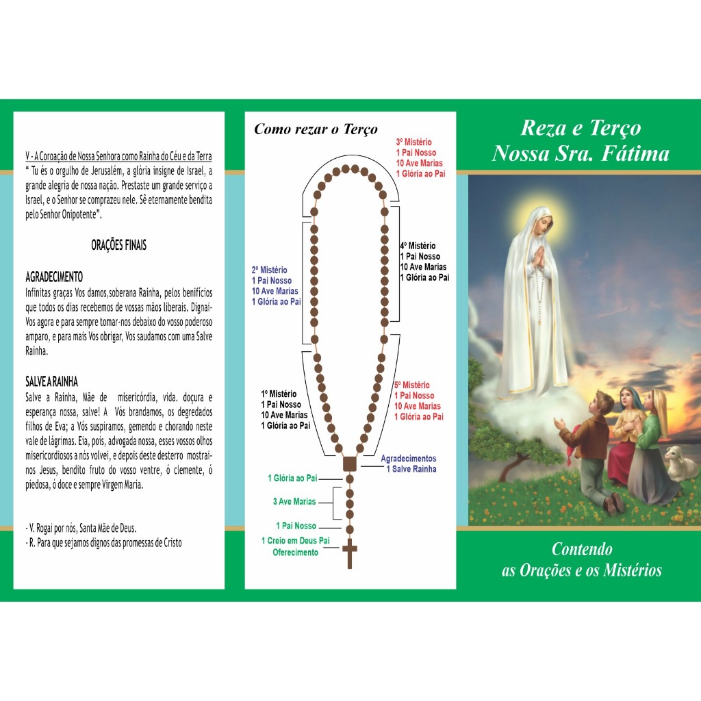 FOLHETO TERÇO NOSSA SENHORA DE FÁTIMA 21 X 15 ( pacote com 10)