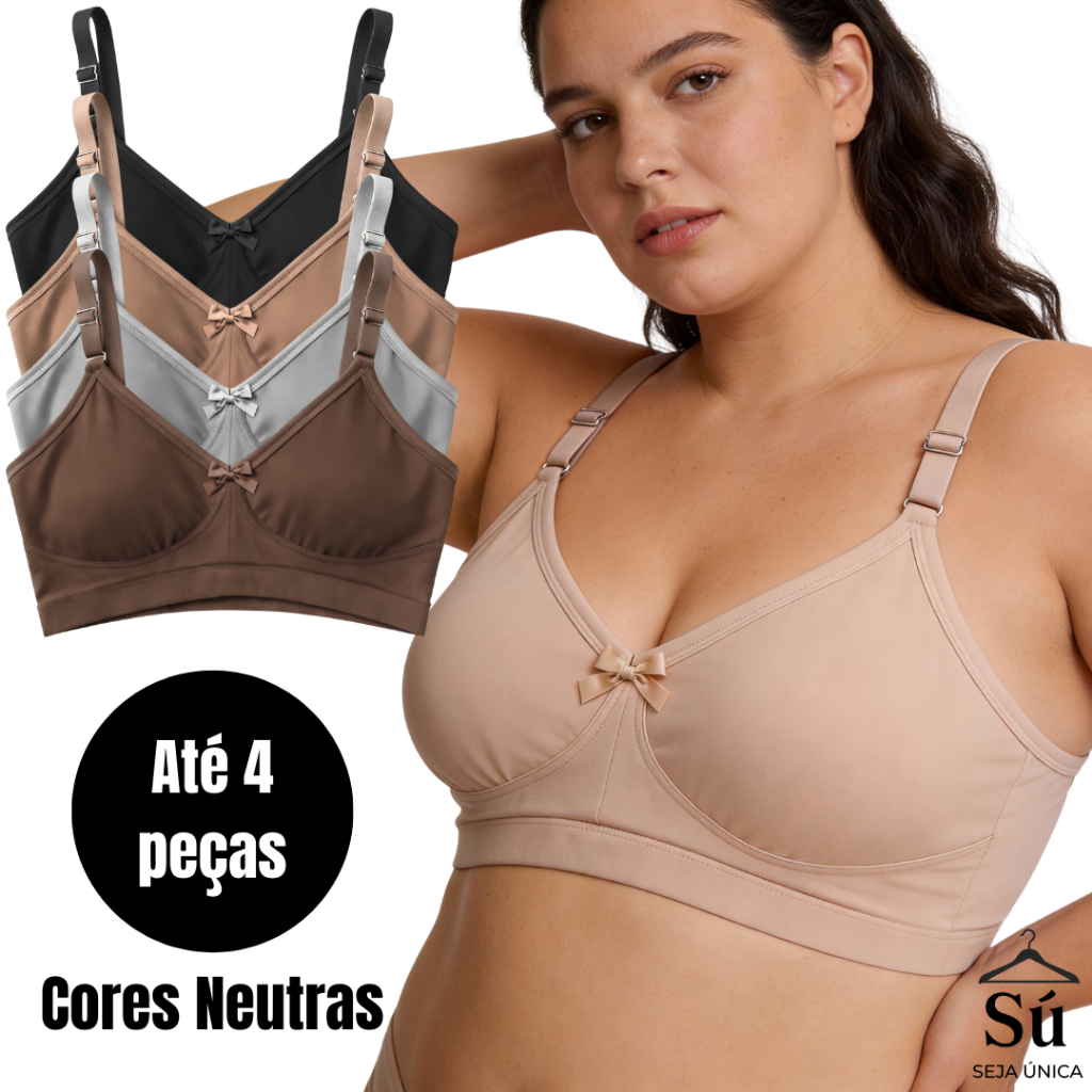 KIT 4 SUTIÃS Reforçados Plus Size Alta Sustentação Tecido Duplo Alças Grossas CORES NEUTRAS em Oferta na Shopee