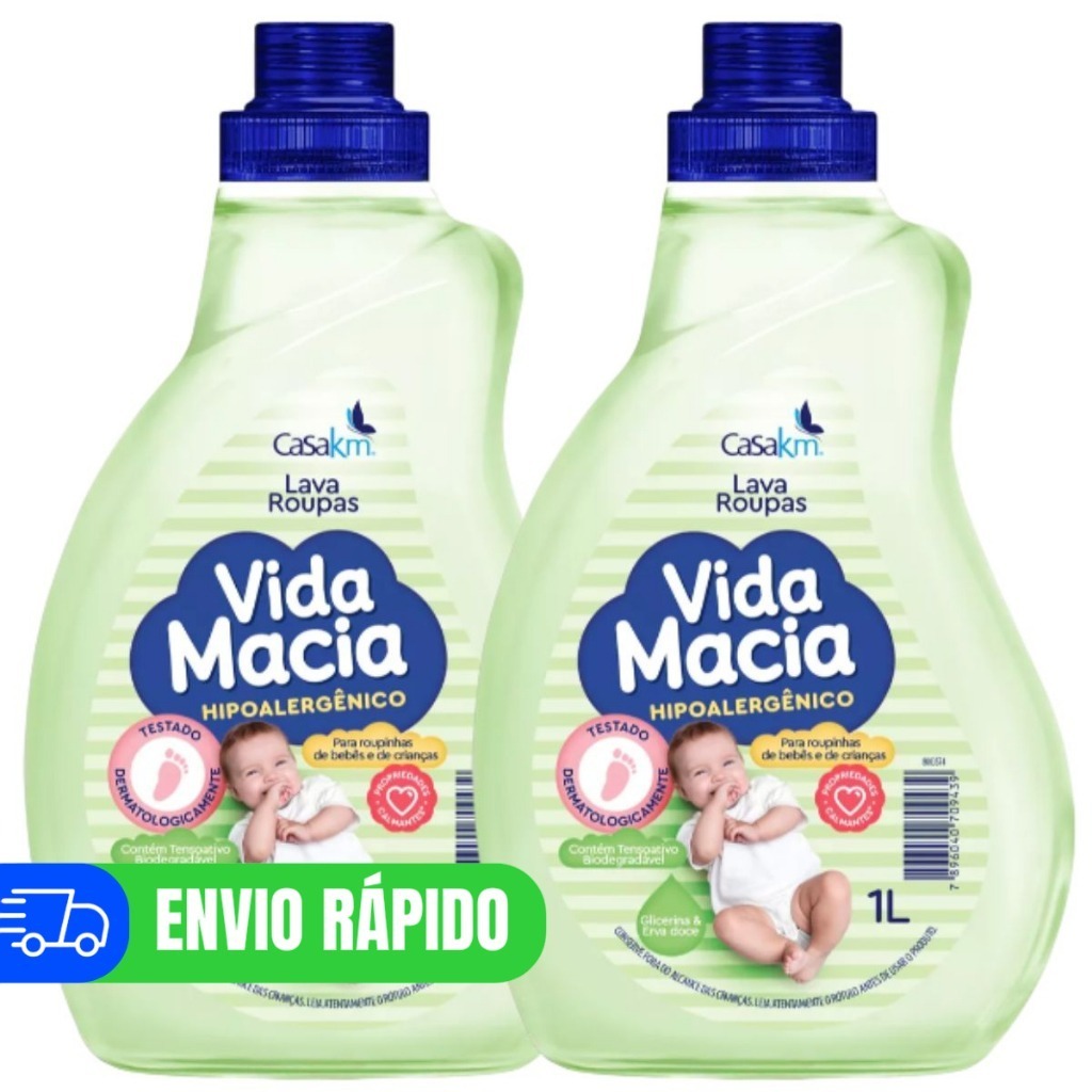 Kit 2 Vida Macia Sabão Liquido Lava Roupas Bebê 1L Erva Doce
