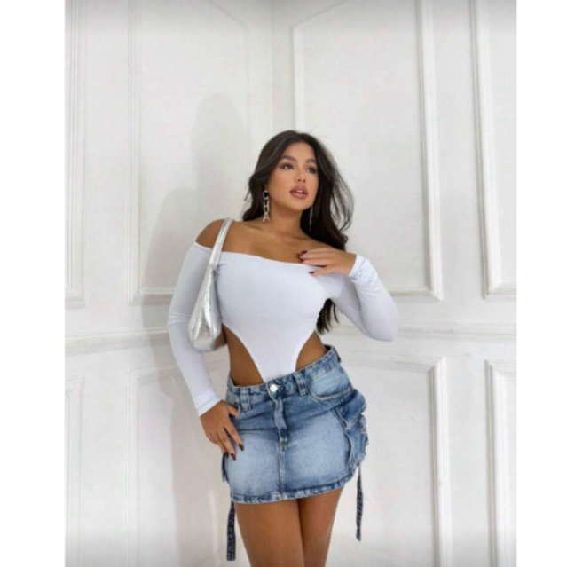 Body Cavado Asa delta tomara que caia manga longa sexy noite inverno dia a dia