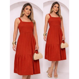 Vestido Mídi Alça Rodado Vestido Moda Cristã Feminino  Casual De Alça Liso em Oferta na Shopee