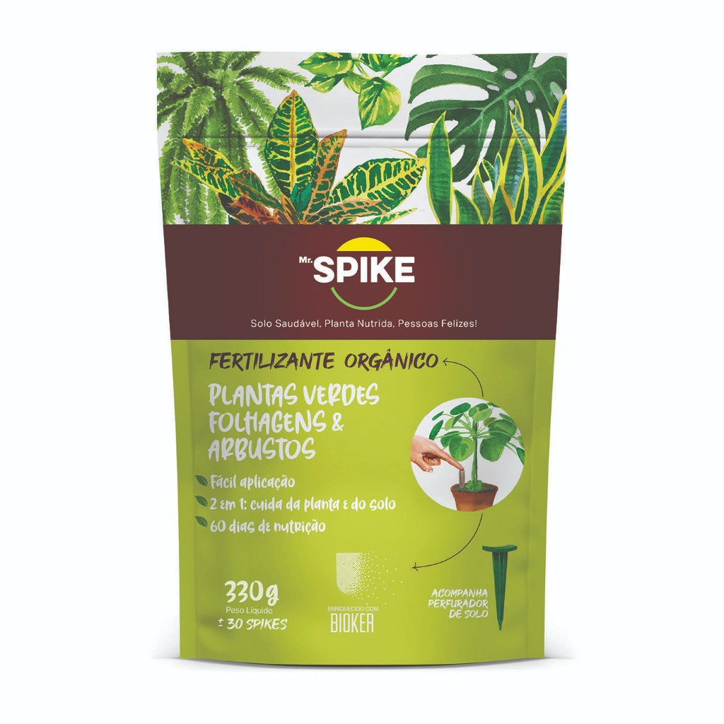 Adubo fertilizante em bastonetes Mr Spike. Plantas verdes, arbustos e folhagens 330 g orgânico e pronto uso.