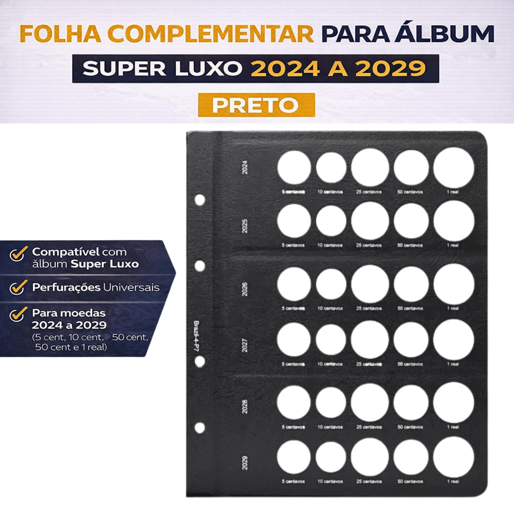 Folha Complementar Para Álbum Super Luxo 2024 a 2029 Preto