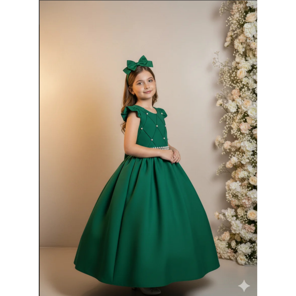 Vestido Longo de Festa Infantil Juvenil Ysa Ariane Verde Bandeira