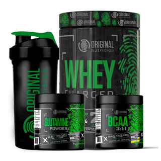 Kit Whey Protein Charged Original + Bcaa + Glutamina + Shaker em Oferta na Shopee