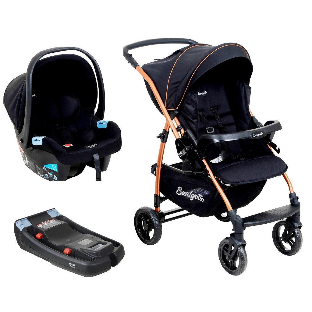 Travel System RIO 22-Preto Cobre Burigotto com Base Belted (0 à 22Kg) em Oferta na Shopee