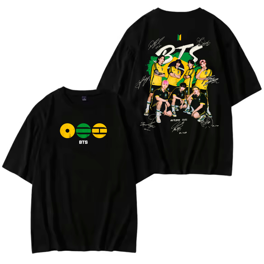 Camiseta Basica Ou Oversized Bts World Tour Copa Do Mundo Brasil Grupo Coreano Lançamento Album
