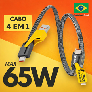 Cabo Multi-Conector 4 em 1 65W 1m –USB-C/USB-A/Lightning | Alta Velocidade de Carga iPhone & Android em Oferta na Shopee