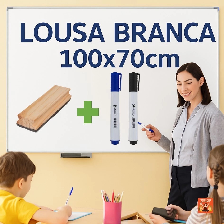 Lousa Quadro Branco Moldura 100x70 Cm Com Kit Apagador e Canetas Aluminizado em Oferta na Shopee