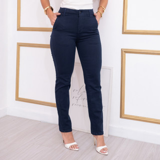 Calça Reta Sawary Jeans Original Cintura Alta Bolso Faca Elastano Lycra Confortável Premium