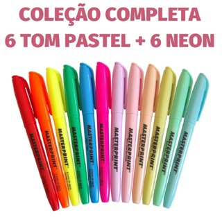 Kit Marca Texto Masterprint MP-612 – 12 Cores (6 Neon + 6 Pastel) Escolar Papelaria em Oferta na Shopee