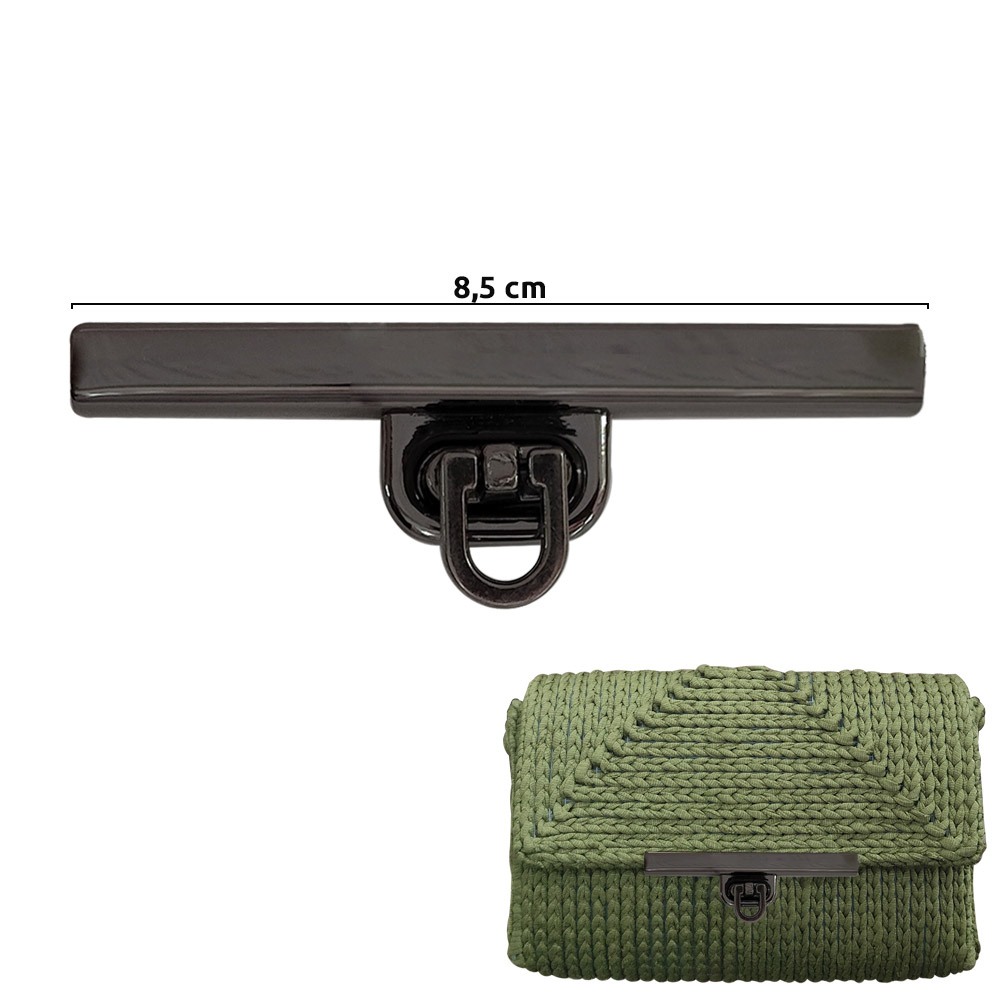 Fecho para bolsa com torniquete e trava cor grafite 8,5cm E-829 com1 unidade